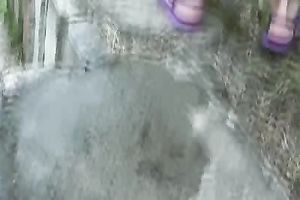 Bound hussy Sveta pees in her shorts in a public place