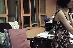 Petite Asian office girl undresses and demonstrates her body