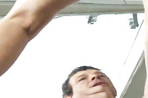 Desirable brunette hair with great shapes rides hard dick