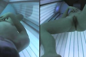 My playful girlfriend enjoys masturbating in solarium
