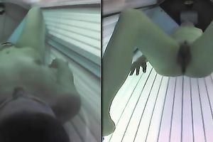 My playful girlfriend enjoys masturbating in solarium