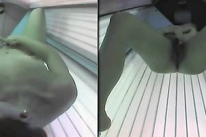 My playful girlfriend enjoys masturbating in solarium