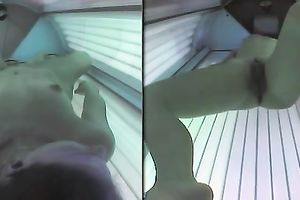 My playful girlfriend enjoys masturbating in solarium