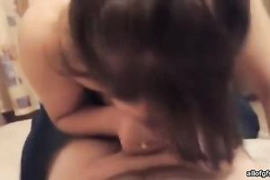 Mind-blowing POV clip with a cute non-professional dark brown legal age teenager engulfing a pecker