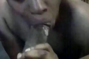 My breasty dark wife sucks my pecker and licks her bumpers afterward