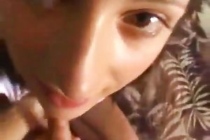 Thirsty and sexy legal age teenager receives jizzed on her large milk cans