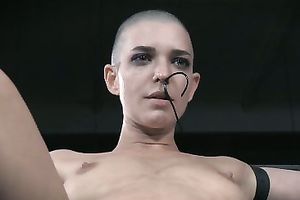 Salacious cocky floozy gets her shaved muff examined with toys