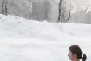 Hidden camera vid with 2 babes bathing in a pond in winter