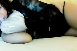 Beautiful chick with hot biggest milk cans on web camera caressing her whoppers