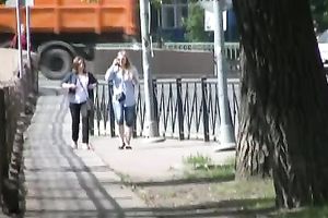 Amateur Russian whore in public urinates in her panties