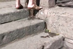 Amateur Russian whore in public urinates in her panties