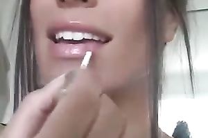 Webcam solo with my cute GF applying her lipstick and making lipprints