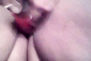 Poking my giant cum-hole with two dildoes on the closeup clip