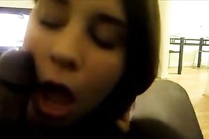 Comely dark-haired legal age teenager sucks my BBC and doesn't wish to stop