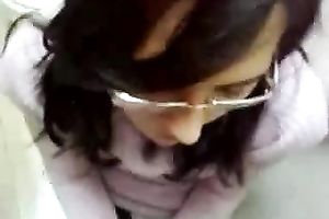 Nerdy dark brown white wife sucked my penis in the public restroom