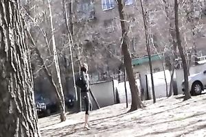 Brunette non-professional sweetie Olga makes her dark panties soaked