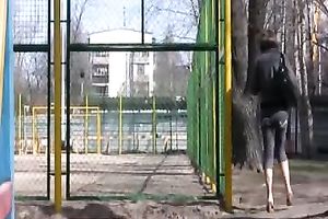 Brunette non-professional sweetie Olga makes her dark panties soaked