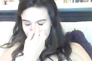 Sexy non-professional dark brown groans sweetly whilst fingering her pussy