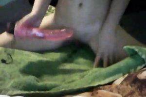 Pale skin UK livecam beauty pets her taut wet crack with giant sex-toy