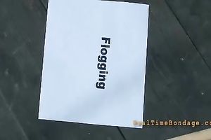 Nasty dark brown floozy crucified on the floor and toyed