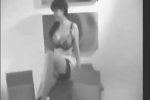 Big-breasted brunette hair strokes her outstanding body in homemade solo video