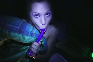 Nasty wench with giant fake pointer sisters sucks her sex toy like crazy
