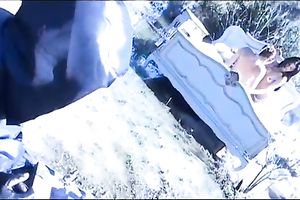 Two lusty doxies fuck one excited guy outdoors in trio