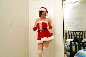 Cute constricted girlfriend in xmas outfit gives me worthy undress dance