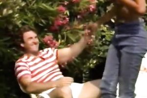 Black and excited slut with priceless shape flirting outdoors