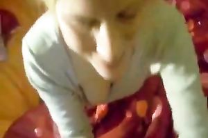 Blonde legal age teenager sweetie eats cum of her boyfriend with a spoon