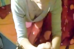 Blonde legal age teenager sweetie eats cum of her boyfriend with a spoon