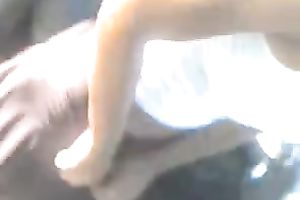 Sexy Caribbean sweetie shows me her brown hairy cookie in my car