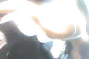 Sexy Caribbean sweetie shows me her brown hairy cookie in my car