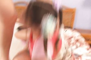 Pigtailed doxy lets her paramour fuck her in missionary position