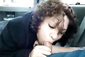 Curly-haired dark brown neighbor enjoys sucking my schlong in a car