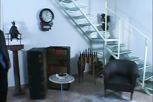 Tall and leggy harlot in fishnet hose likes reverse cowgirl position