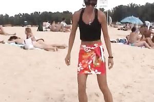 Skinny and whorish honey acquires full stripped at the beach