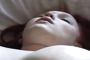 My big-breasted redhead GF groans sweetly while I finger her cooch