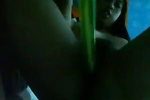 Latina dilettante legal age teenager playgirl playing with a very lengthy fake penis