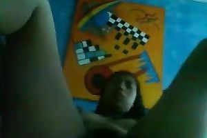 Latina dilettante legal age teenager playgirl playing with a very lengthy fake penis