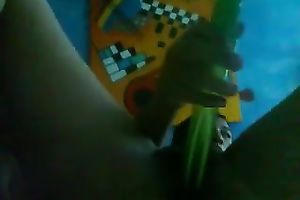 Latina dilettante legal age teenager playgirl playing with a very lengthy fake penis