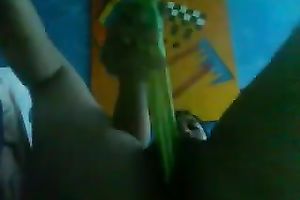 Latina dilettante legal age teenager playgirl playing with a very lengthy fake penis