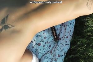 Sextractive dark brown babe with tiny boobs receives naked outdoors