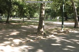 Sextractive dark brown babe with tiny boobs receives naked outdoors