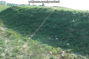 Sextractive dark brown babe with tiny boobs receives naked outdoors