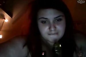 My fat GF actually likes playing with her dark dildo