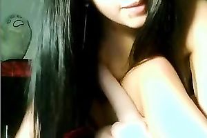 Beautiful and wild European dark brown babe bare on livecam