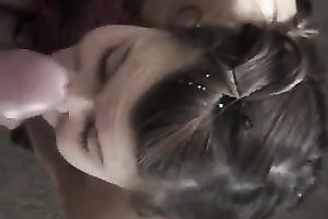 Playful white bitch is engulfing my large dong greedily until I cum on her face