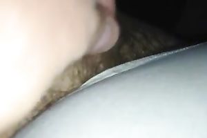 Filthy brown color pubic hair sticking out of her white pants