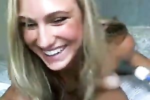 Gorgeously hawt blonde tickles her fanny with her Hitachi wand